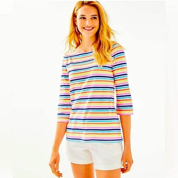 Lilly Pulitzer Waverly Multi-Island Stripe Top 3/4 Sleeve, size M - Picture 2 of 7